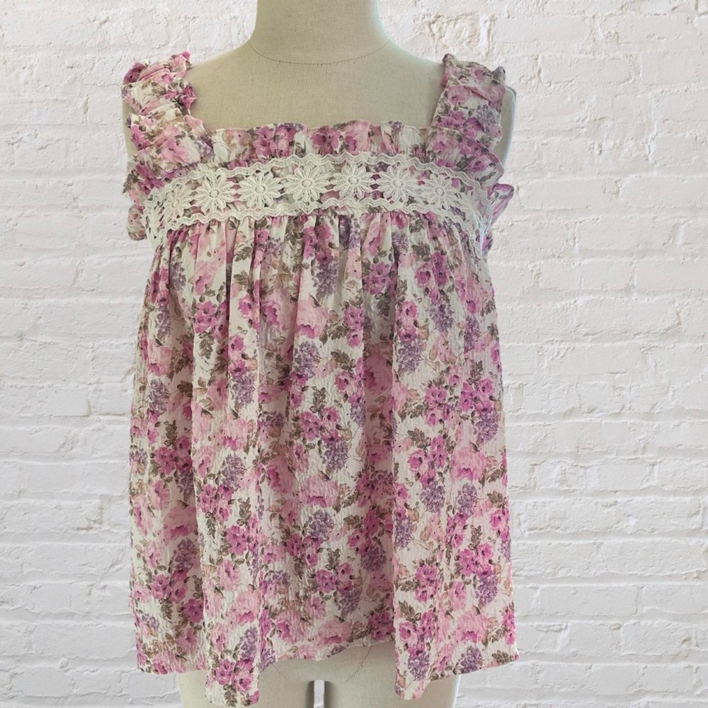 Blu Pepper Pink and White Floral Blouse